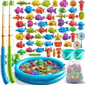 40PCS Pool Fishing Toys Games, Water Table Bathtub Toy Inflatable Pool Pole Rod